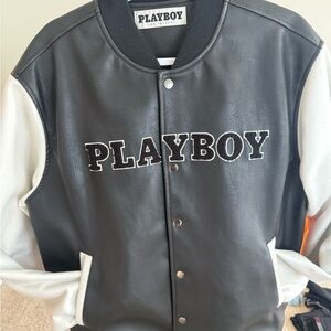 PLAYBOY Black and White Leather Jacket